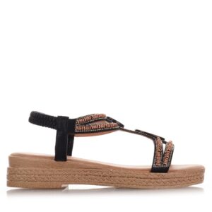 Σανδάλια Flatforms μαύρες με διακοσμητικές χάντρες