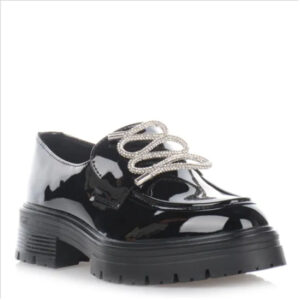 Oxfords μαύρα λουστρίνι με ασημί αγκράφα απο στρας