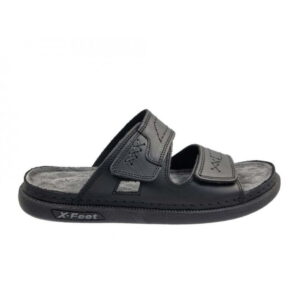 X-Feet Ανδρική Ανατομική Δερμάτινη Παντόφλα Μαύρη
